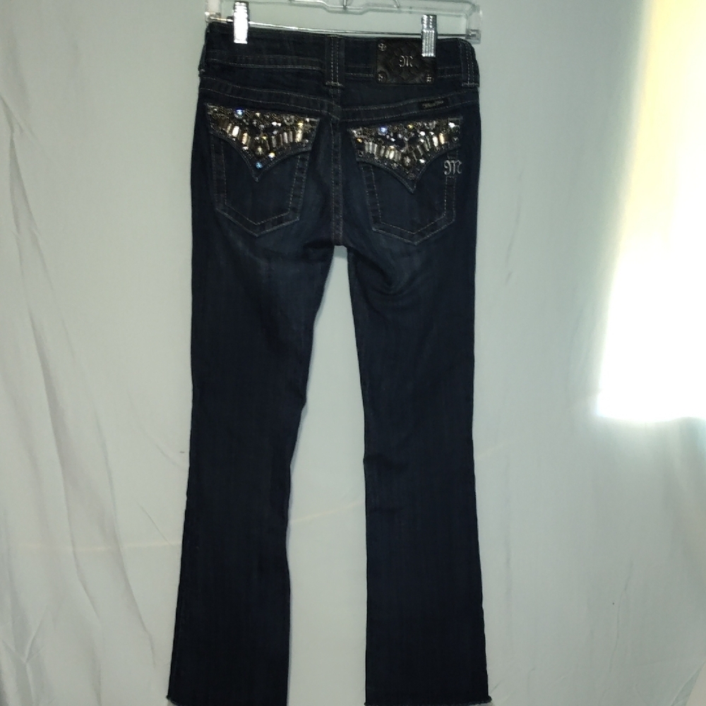 Miss Me Dark Blue Boot Cut Jeans with Embellished Pockets Size26 Hip Hugger
